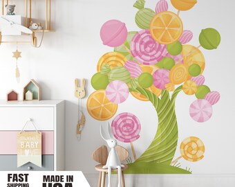 Candy Tree Wall Decal Set, Colorful Lollipops, Vinyl Nursery Decor
