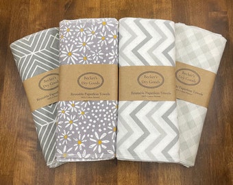 Reusable Paperless Cloth Towels, Eco Friendly Kitchen, Paper Towel Replacement, Zero Waste, Neutral, Daisies