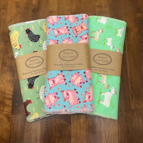 Reusable Paperless Cloth Towels, Eco Friendly Kitchen, Paper Towel Replacement, Pigs, Goats, Chickens, Zero Waste