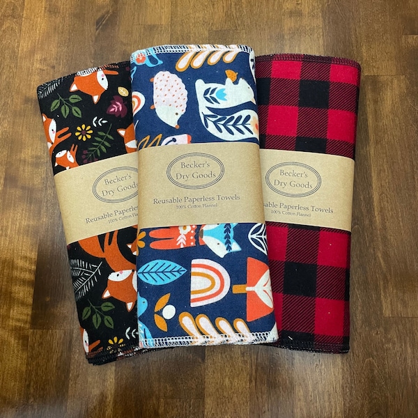 Reusable Paperless Cloth Towels, Eco Friendly Kitchen, Paper Replacement, Zero Waste, Autumn, Animals, Woodland, Foxes, Squirrels, Plaid