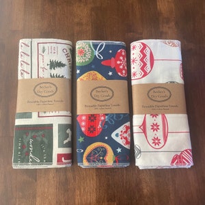 Reusable Paperless Cloth Towels, Eco Friendly Kitchen, Paper Towel Replacement, Zero Waste, Holiday, Winter, Christmas, Ornaments