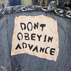 Handmade Cotton Punk Patch &quot;Don&#39;t Obey In Advance&quot; 5x9