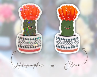 Cute Cactus sticker, Waterproof cactus sticker, Sticker for water bottle, Laptop sticker, Holographic plant sticker, Gift for plant lover