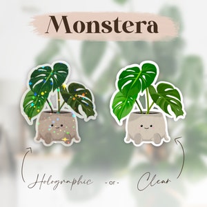 Cute Monstera sticker, Waterproof plant sticker, Plant Water bottle sticker, Laptop sticker, Holographic plant sticker, Gift for plant lover