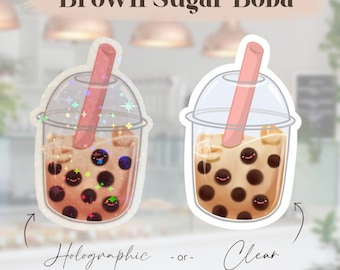 Sticker Boba bruine suiker, holografische sticker Bubble Tea, schattige laptop sticker, waterdichte vinyl sticker, cadeau voor Boba Lover