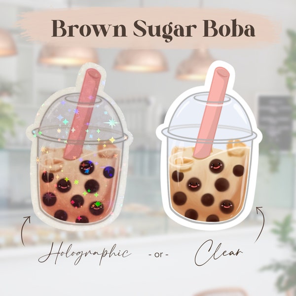 Brown Sugar Boba Sticker, Holographic Bubble Tea Sticker, Cute Laptop Decal, Waterproof Vinyl Sticker, Gift for Boba Lover