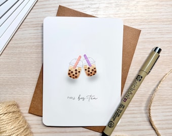 Cute boba greeting card, kawaii card for boba lover, Card for bestie, Bubble tea card, Bubble tea birthday card, Sweet Card for BFF