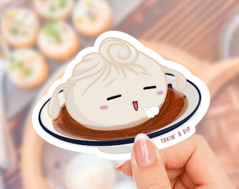 Dumpling Sticker, Asian Food Sticker, Chinese Food Sticker, Cute Food Sticker, Waterproof Sticker, Laptop Sticker, Funny Sticker