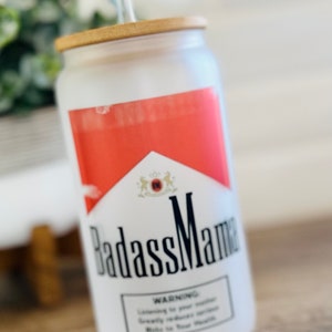 Badass Mama Glass Cup | Western Mama Iced Coffee Cup | Frosted Glass Tumbler | Mama Coffee Lover Gift