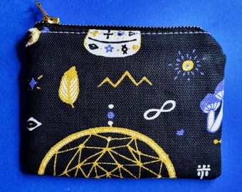 Handmade Mini Wallet / Cotton Coin Purse / Credit Card Holder / Mini Pouch Small / Dreamcatcher, Owl, Skull, Hand, Black Wallets / Shapies