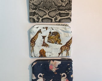 Handmade card holder - Swan - giraffe - snake pattern - cute mini wallet - coin purse - make-up bag - animals wallets - gift for her - gifts