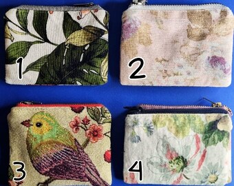 Handmade credit card holder - Mini Wallets - Cute Vintage wallet with bird - Pink Roses and flowers - Floral coin purses - Makeup mini bag