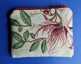 Vintage mini credit card holder - Small wallet with flowers and bird - Old vintage fabric - Cotton wallets