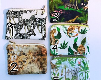 Handmade credit card holder - Mini Wallets - Cute animal wallet - Zebra - Cheeta - Rhino - butterfly - Bird coin pouch - small bag for her