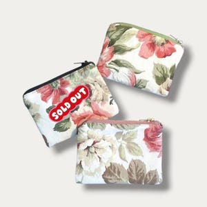 Mini-portemonnee - Creditcardhouder - Vintage portemonnees met roze en witte bloemen - muntzakjes - Make-up tasje - Handgemaakt in NL