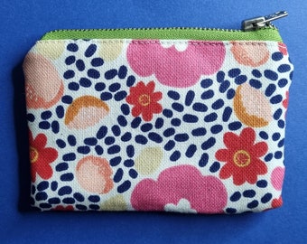 handmade card holder - Floral Mini Wallet with Polka Dot - Made with cotton