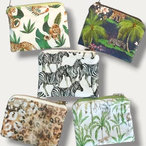 Cartera pequeña - Titular de la tarjeta de crédito con estampado animal: Cebra / Guepardo / Rinoceronte / Elefante / Serpiente / Bolsa de monedas de algodón - Hecho a mano