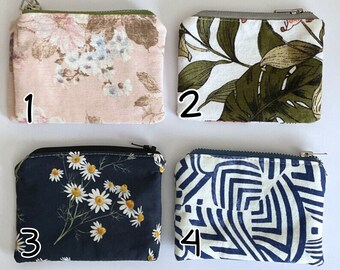 Handmade coin pouch - Blue Floral Mini Wallet - cute wallets - flowers and stripes - small bag for women - gifts for her - limited stock!!