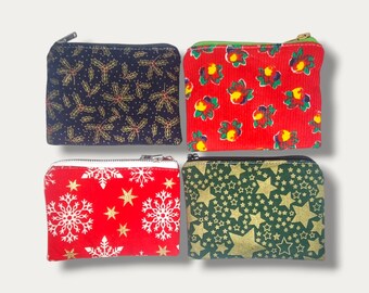 Coin pouch for coins and cards - Christmas holly - Unique Christmas wallet - Fun gift idea - Christmas and Mini Wallets - Xmas Makeup Bag