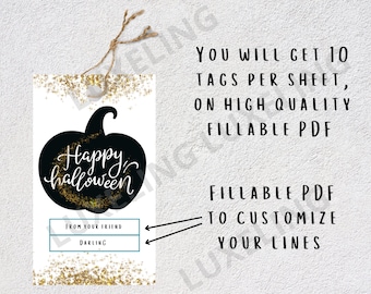 Tag di Halloween modificabili, Tag regalo Dolcetto o scherzetto, Tag borsa per dolcetti Happy Halloween, Tag regalo di Halloween stampabile, Tag Dolcetto o scherzetto in classe