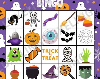 Bingo de Halloween imprimible, 30 cartones de bingo de Halloween únicos, actividad de feliz Halloween, bingo de Halloween imprimible, cartones de bingo del día de Halloween