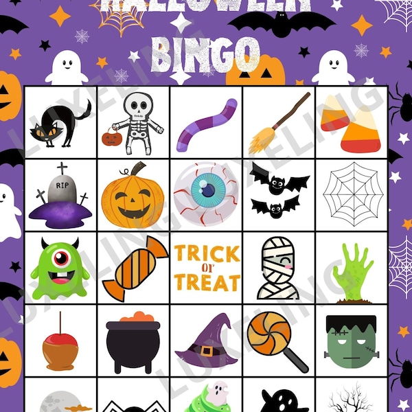 Printable Halloween Bingo, 30 Unique Halloween Bingo Cards, Happy Halloween Activity, Halloween Bingo Printable, Halloween Day Bingo Cards