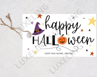 Tag di Halloween stampabili, tag regalo dolcetto o scherzetto, tag borsa dolcetto di Halloween felice, tag regalo di Halloween modificabile, tag dolcetto o scherzetto in classe