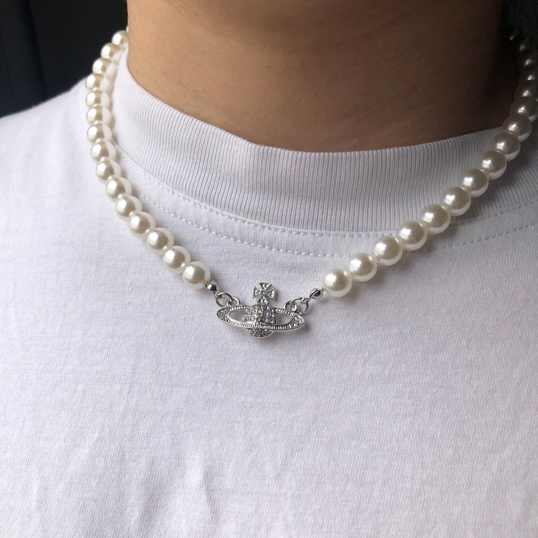 Saturn Kette Diamanten Perlenkette Vivienne Westwood Style Etsy.de