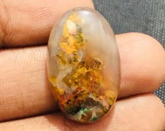 Native Copper Chrysocolla Gemstone Cabochon, Oval Chalcedony (26x17x7mm)