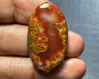 Hand-Polished Seam Agate Cabochon | Earthy Jewelry Stone (35x21x5mm)