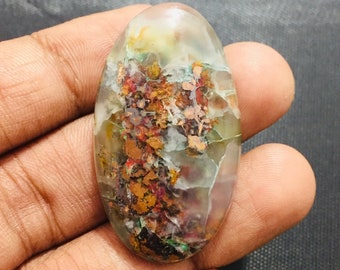 Natural Copper Chrysocolla Gemstone Cabochon, Oval Chalcedony (43x24x6mm, 73cts)