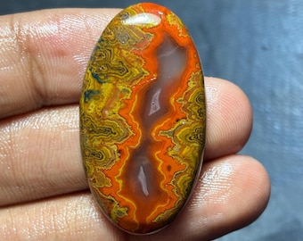 Hand Polished Seam Agate Cabochon | Earthy Jewelry Stone (40x20x5mm)