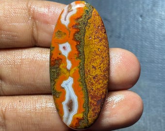 Hand-Polished Seam Agate Cabochon | Earthy Jewelry Stone (45x20x5mm)