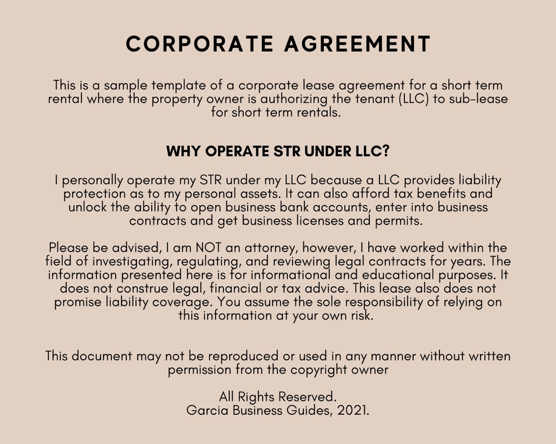 Modèle de contrat de location à court terme AirBNB / VRBO Etsy France