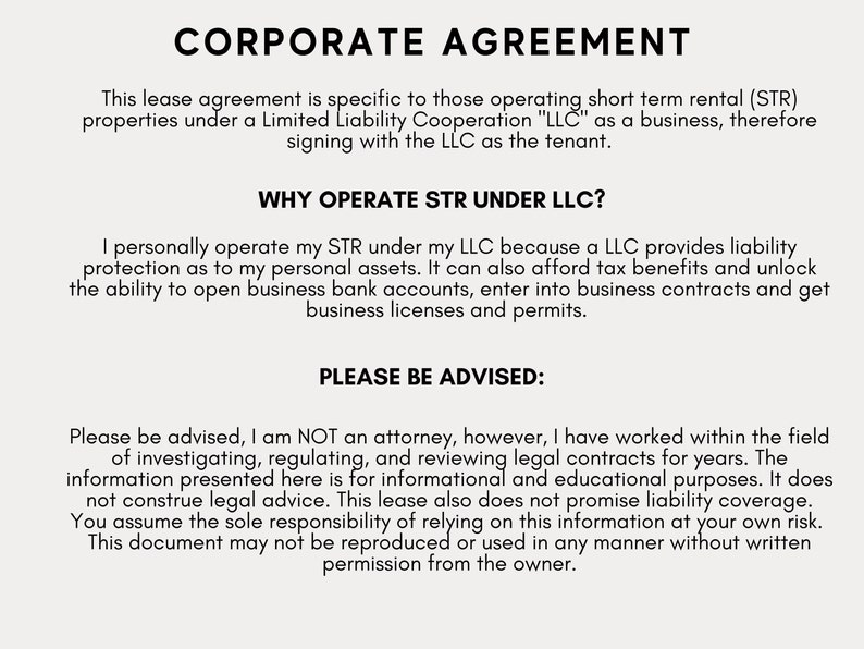 Airbnb/vrbo Corporate Short Term Rental Agreement Template Etsy Airbnb/vrbo Corporate Short Term Rental Agreement Template Etsy