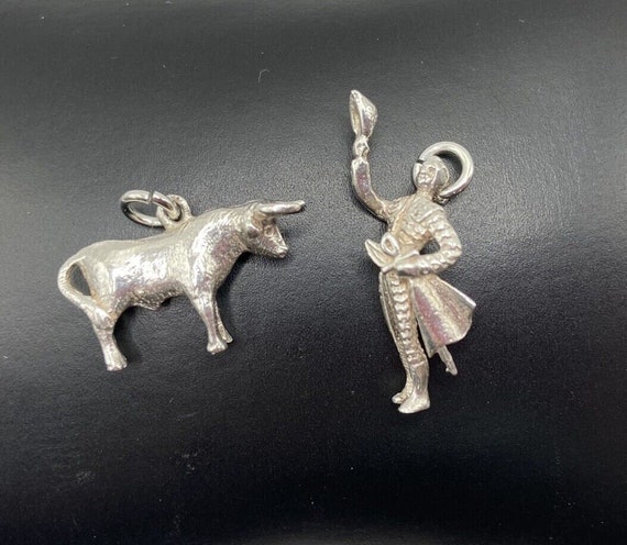 Sterling Silver Spanish Matador Charm and Bull Ch… - image 1