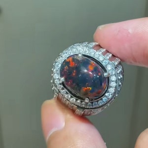 Handgemaakte 925-zilveren zwarte vuuropaalring: uniseks statement sieraden