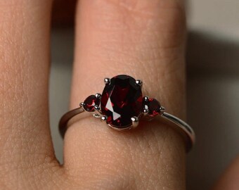 Natural Garnet Engagement Ring: Red Gemstone, January Birthstone