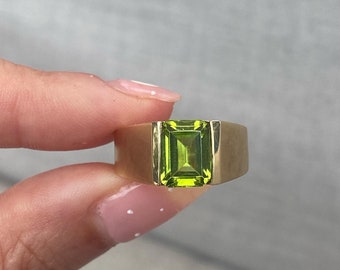 Emerald Cut Peridot Men Ring, Solid 925 Sterling Silver, AAA Quality Peridot Ring Handmade Gold Plated Silver Ring Personalized Gift for Men