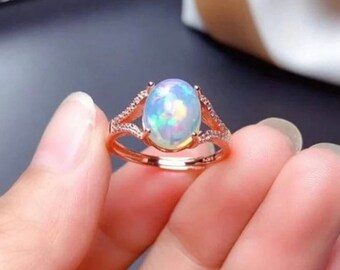 Natural Ethiopian Opal Ring – 925 Silver, 10x8mm Oval Gemstone, October Birthstone