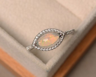 Marquise Opal Ring: 925 Sterling Silver, CZ Accents