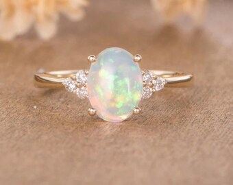 Natural White Opal Ring | 925 Sterling Silver | October Birthstone | Gifts for her | Minimalist Ring