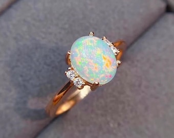 Natural Ethiopian Opal Ring Oval Shape Opal Cabochon Ring 14k Gold & 925 Sterling Silver Genuine Ethiopian Opal Ring Gift For Her