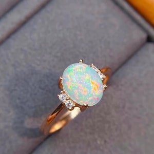 Natural Ethiopian Opal Ring Oval Shape Opal Cabochon Ring 14k Gold & 925 Sterling Silver Genuine Ethiopian Opal Ring Gift For Her