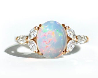 Natural White Opal Ring | 925 Sterling Silver | October Birthstone | Gifts for her | Minimalist Ring