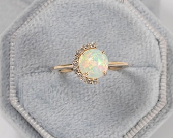 Natural White Opal Ring | 925 Sterling Silver | October Birthstone | Gifts for her | Minimalist Ring