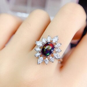 Unique Natural Black Opal Ring, 925 Sterling Silver Black Fire Opal Gemstone Ring, Beautiful Handmade Marquise Style Opal Cabochon Ring