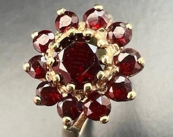 14k Yellow Gold Garnet Flower Ring: Nature Inspired Engagement Jewelry