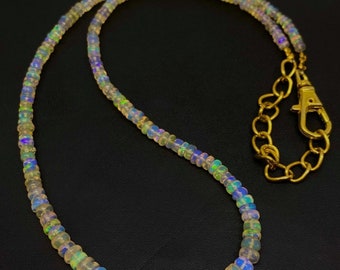 Natural Ethiopian Opal Bead Necklace, Rainbow Fire Opal Jewelry