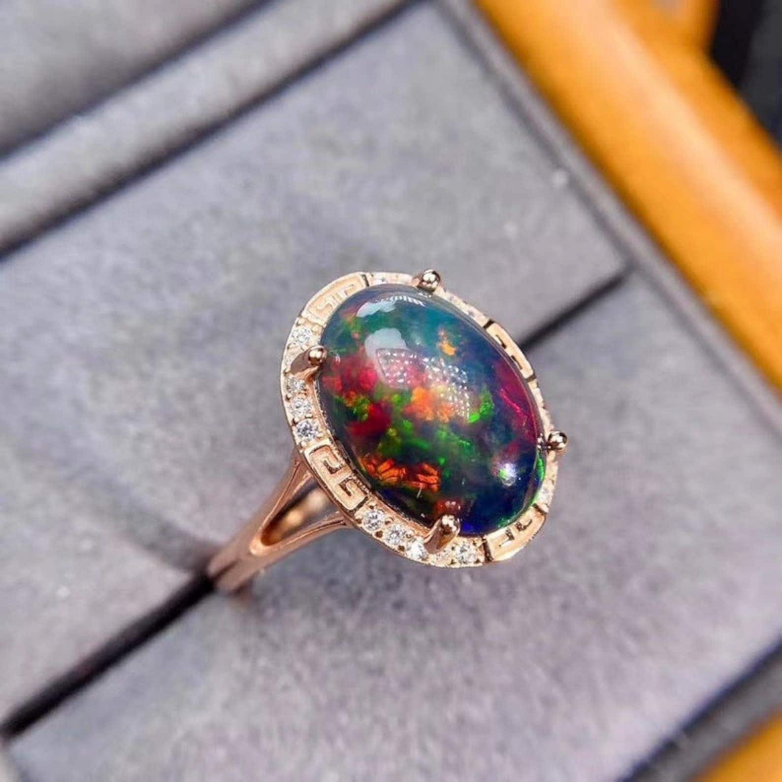 Black Opal Sterling Silver Ring